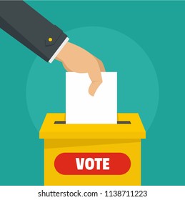 Hand at election box background. Flat illustration of hand at election box vector background for web design
