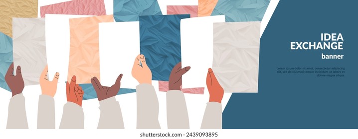 Hand with election vote ballot vector paper collage illustration. Group of people exchange idea. Voter community, democracy campaign, culture communicate, equal voice, referendum, citizen bulletin