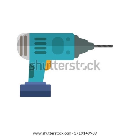 Hand electric drill on white background. Tool for drilling holes in materials. Vector illustration in trendy flat style.