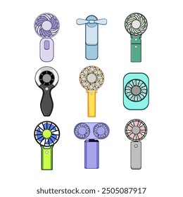 hand electric fan set cartoon. compact cooling, mini bladeless, held quiet hand electric fan sign. isolated symbol vector illustration