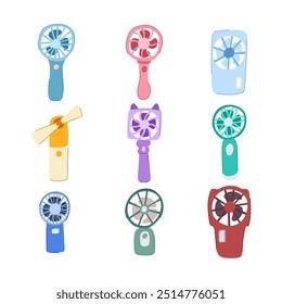 hand electric fan set cartoon. compact cooling, mini bladeless, usb held hand electric fan sign. isolated symbol vector illustration