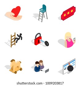Hand element icons set. Isometric set of 9 hand element vector icons for web isolated on white background