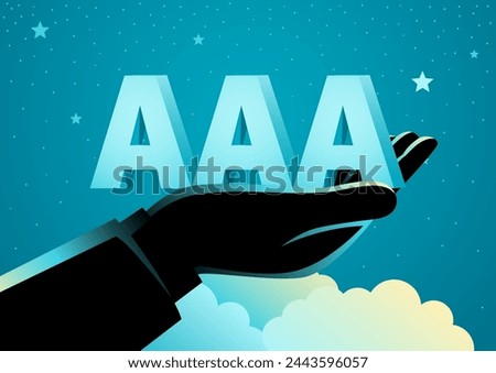 Hand elevating the esteemed AAA symbol amidst a backdrop of twinkling stars. Symbolizing the creditworthiness and investment prestige, this illustration inspires aspirations for success in finance.