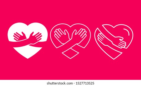 Hand embracing with love set. vector illustration