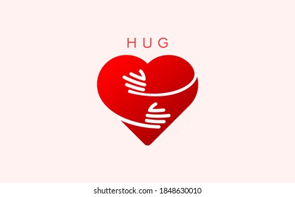 Hand embracing red heart with love vector illustrator, embracing love symbol