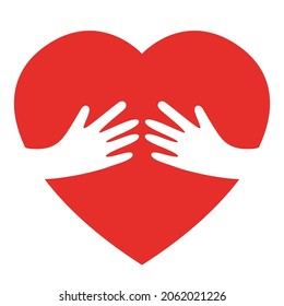 hand embracing red heartwith love vector illustrator, embracing love symbol 