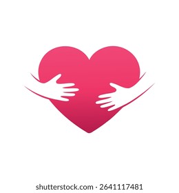 hand embracing red heartwith love vector illustrator, embracing love symbol