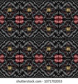 Hand embroidery designs with geometric ornament. Pattern for surface design, textiles, printing, wallpaper.