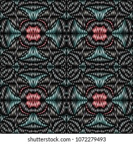 Hand embroidery designs with geometric ornament. Pattern for surface design, textiles, printing, wallpaper.