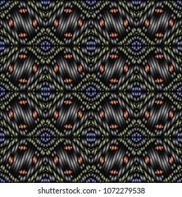 Hand embroidery designs with geometric ornament. Pattern for surface design, textiles, printing, wallpaper.
