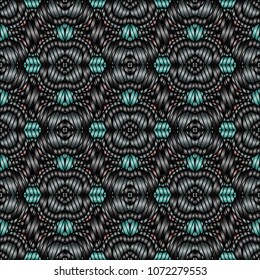 Hand embroidery designs with geometric ornament. Pattern for surface design, textiles, printing, wallpaper.