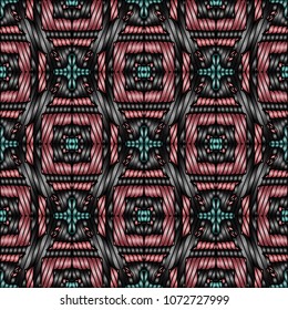 Hand embroidery designs with geometric ornament. Pattern for surface design, textiles, printing, wallpaper.