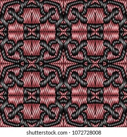 Hand embroidery designs with geometric ornament. Pattern for surface design, textiles, printing, wallpaper.