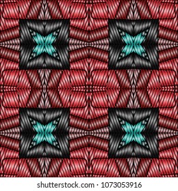 Hand embroidery designs with geometric ornament. Pattern for surface design, textiles, printing, wallpaper.