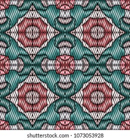 Hand embroidery designs with geometric ornament. Pattern for surface design, textiles, printing, wallpaper.