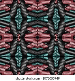 Hand embroidery designs with geometric ornament. Pattern for surface design, textiles, printing, wallpaper.
