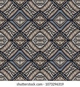 Hand embroidery designs with geometric ornament. Pattern for surface design, textiles, printing, wallpaper.