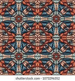 Hand embroidery designs with geometric ornament. Pattern for surface design, textiles, printing, wallpaper.