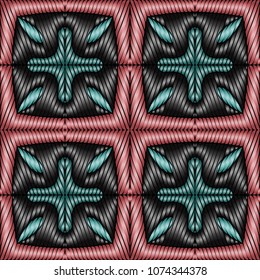 Hand embroidery designs with geometric ornament. Pattern for surface design, textiles, printing, wallpaper.