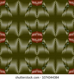 Hand embroidery designs with geometric ornament. Pattern for surface design, textiles, printing, wallpaper.