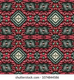 Hand embroidery designs with geometric ornament. Pattern for surface design, textiles, printing, wallpaper.
