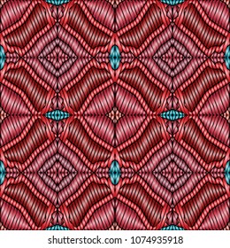 Hand embroidery designs with geometric ornament. Pattern for surface design, textiles, printing, wallpaper.