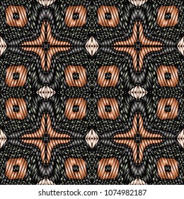 Hand embroidery designs with geometric ornament. Pattern for surface design, textiles, printing, wallpaper.