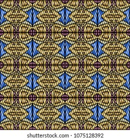 Hand embroidery designs with geometric ornament. Pattern for surface design, textiles, printing, wallpaper.