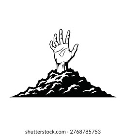 A hand emerges from a dirt mound symbolizing struggle and survival. Moody and thought-provoking image.