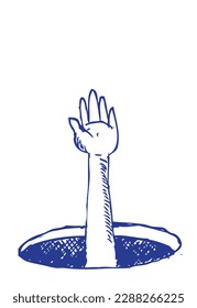 Hand emerging from a hole. Editable Clip Art. svg