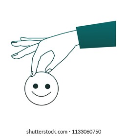 Hand with emoticon blue lines