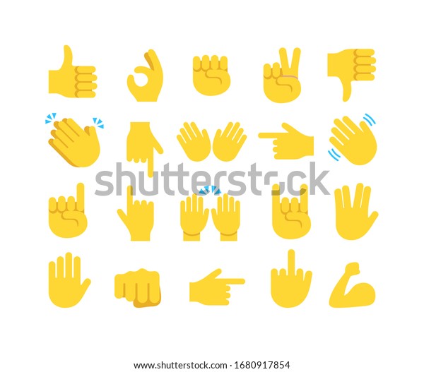 Hand Emoticon Emoji Vector Icon Collection Hands Flat Design