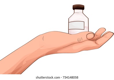 Hand with an empty bottle, cartoon