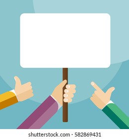 Hand with empty placard. Hand that shows like symbol.