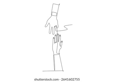 Hand with engagement ring. Engagement concept one-line drawing
