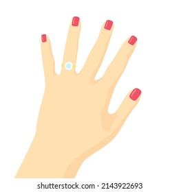 hand with engagement ring - vector illustration