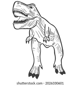 Hand engraved dinosaur tirex vector illustration. Extinct animal of the Jurassic period. Predatory Dangerous Dinosaur Sketch