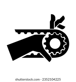 Hand Entanglement Notched Belt Drive Black Icon ,Vector Illustration, Isolate On White Background Label. EPS10