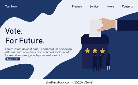 Hand entering paper to box for voting business team give three stars.