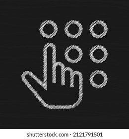 Hand enters password sketch vector icon. Hand touching keypad . Security concept