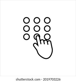 
Hand enters the password vector line icon. Code lock line icon. Hand touching keypad. Security concept.