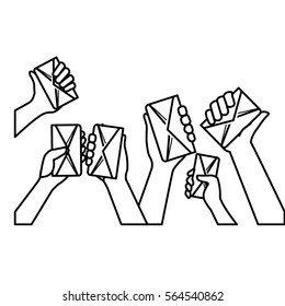 hand with envelope icon over white background. vector illustration
