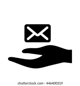 hand with envelope icon simple black on white background
