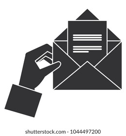 hand with envelope mail isolated icon
