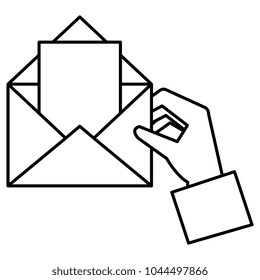 hand with envelope mail isolated icon