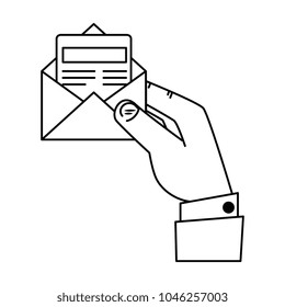 hand with envelope mail isolated icon