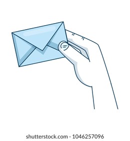 hand with envelope mail isolated icon