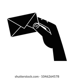hand with envelope mail isolated icon