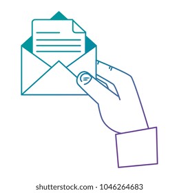 hand with envelope mail isolated icon