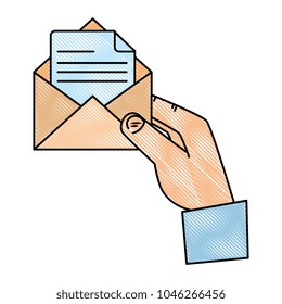 hand with envelope mail isolated icon